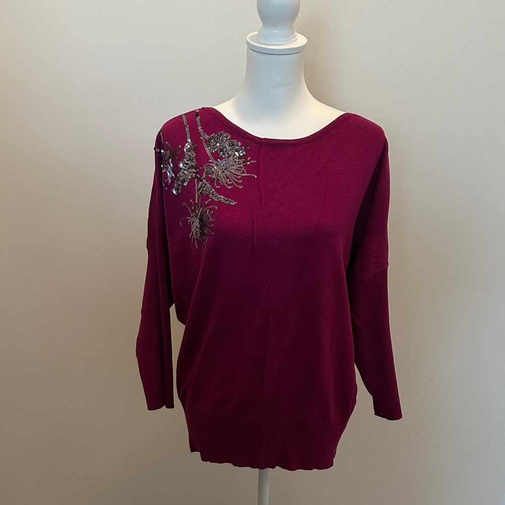 Alfani Women's Sweater in Purple with Embellishments
